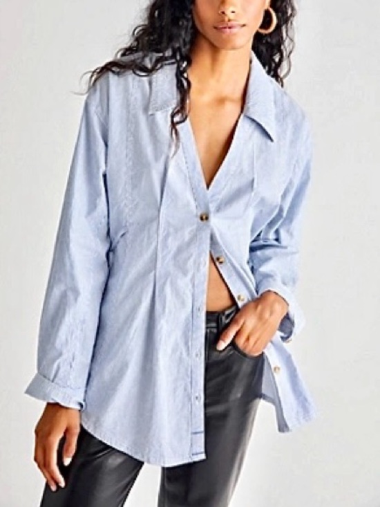 Free People Tops - Free People Marten Oxford Stripe tie dye rustic vibe blouse w Tie-Back